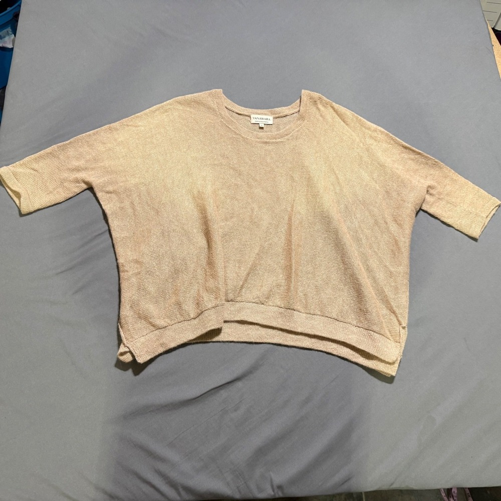 Yanawara Knit Top Womens OS Tan 100% Superfine Alpaca Boxy Short Sleeve Sweater